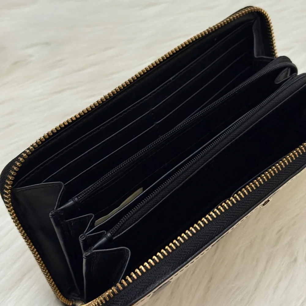 KATE SPADE - BLACK WHITE PATENT LEATHER NY CEDAR STREET LACEY LONG ZIP WALLET